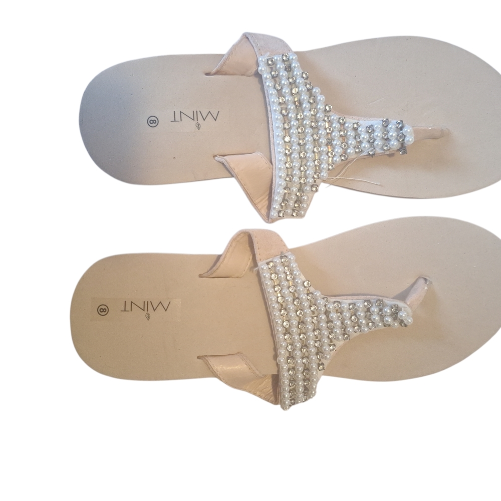 Mint Cream Sandals with Pearl Details New Size 8